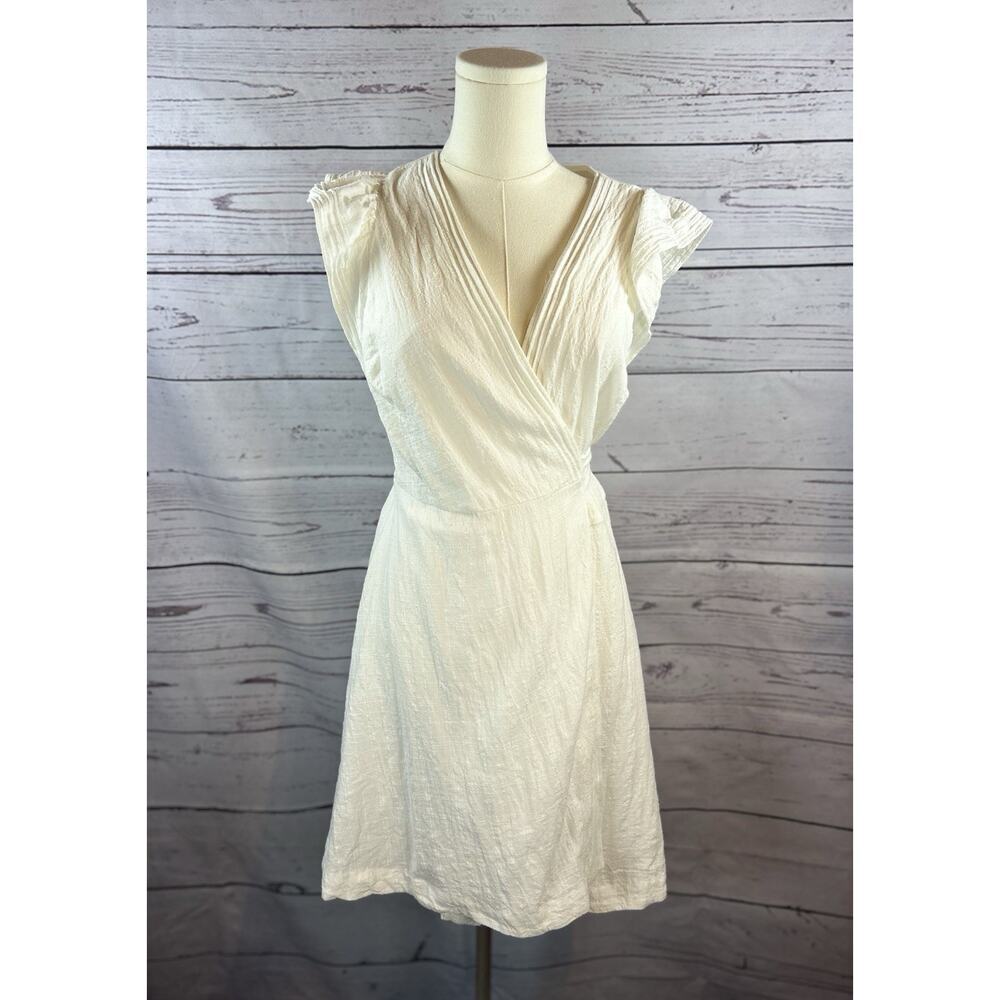 Madewell Ruffle-Sleeve Cotton Wrap Mini Dress in Lighthouse White, size S